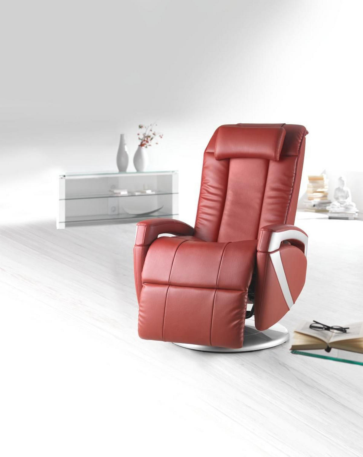 MASSAGESESSEL Kombination Echtleder/Lederlook Lederlook Rot    - Chromfarben/Rot, Design, Leder/Textil (102/70/77cm) - Cantus