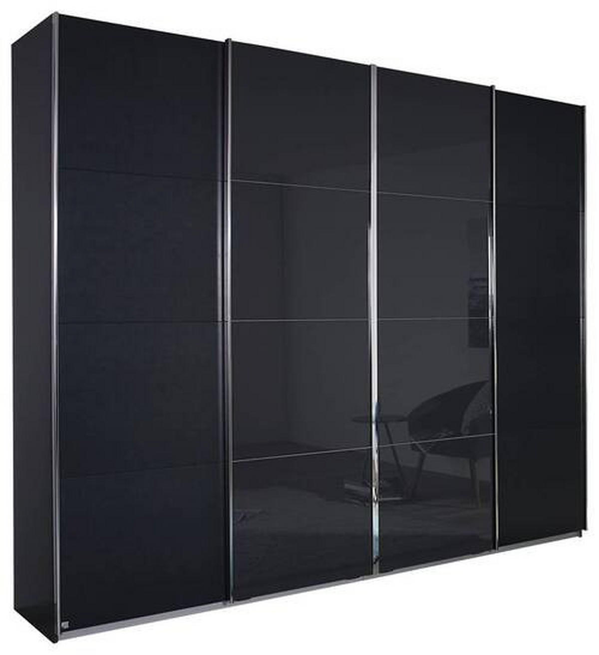 SCHIEBETÜRENSCHRANK 361/230/62 cm 4-türig Graphitfarben, Grau  - Chromfarben/Eichefarben, MODERN, Holzwerkstoff/Metall (361/230/62cm) - Rauch Möbel