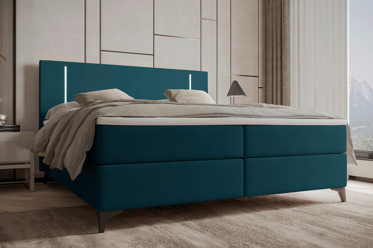 BOXBETT 160/200 cm  in Petrol  - Petrol/Schwarz, KONVENTIONELL, Textil/Metall (160/200cm) - Modante