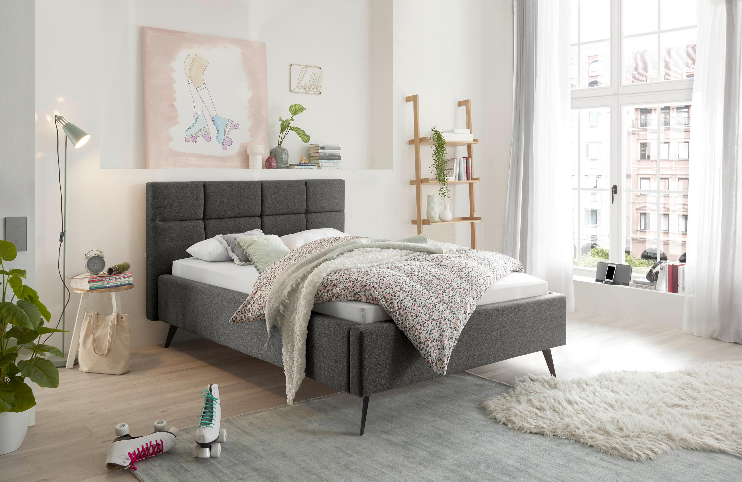 POLSTERBETT 140/200 cm  in Anthrazit  - Anthrazit/Schwarz, KONVENTIONELL, Textil/Metall (140/200cm) - SetOne by Musterring