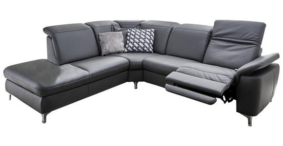 ECKSOFA Anthrazit Echtleder  - Chromfarben/Anthrazit, KONVENTIONELL, Leder/Metall (242/289cm) - Cantus