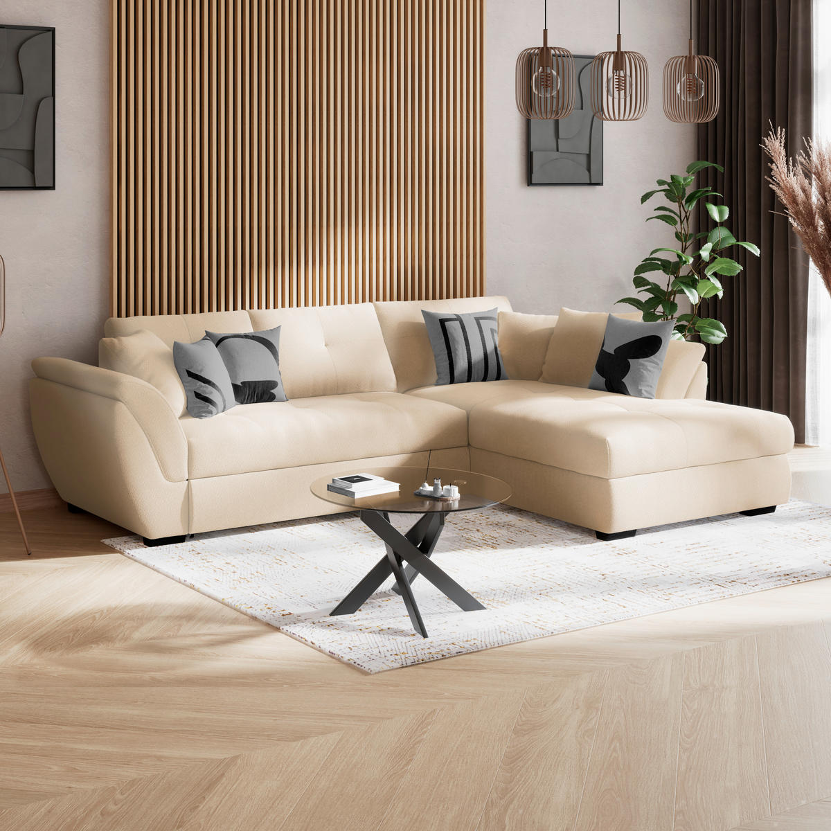 ECKSOFA Beige  - Beige/Schwarz, Konventionell, Textil (278/187cm) - MID.YOU