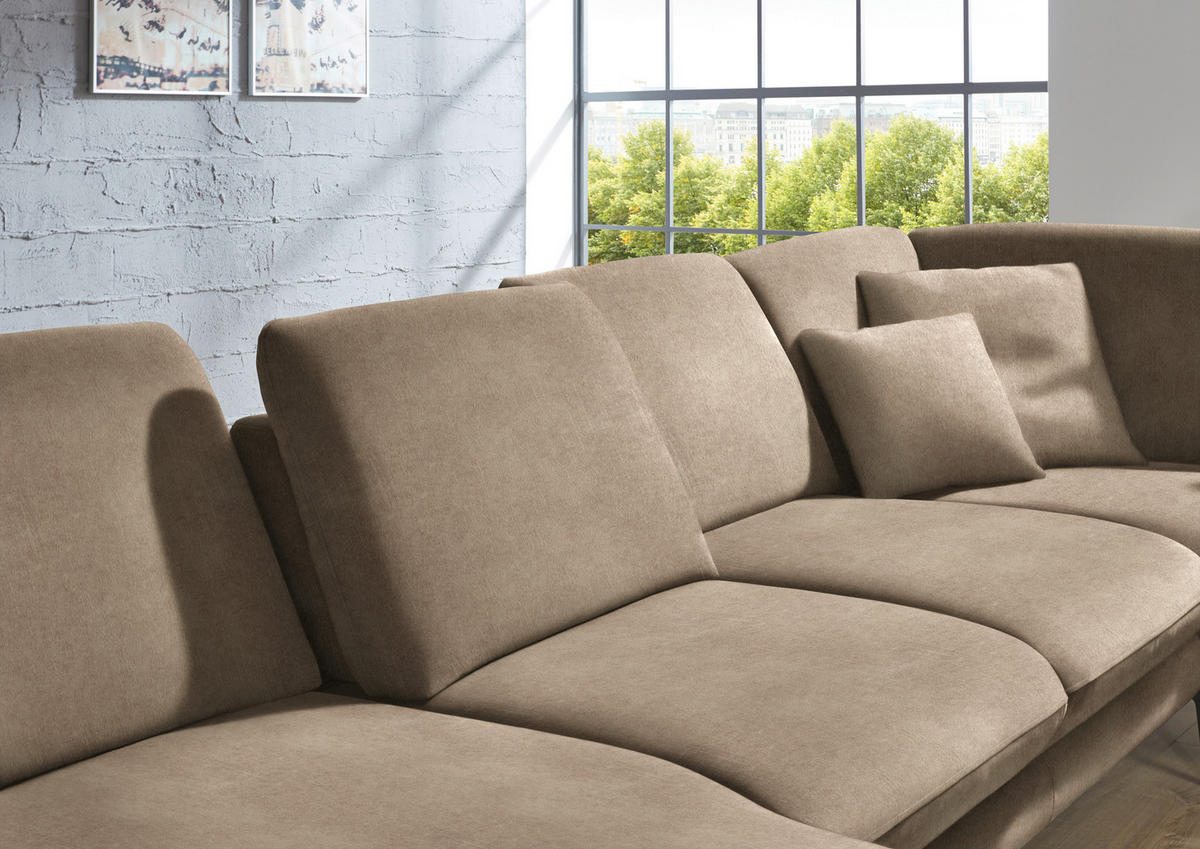 WOHNLANDSCHAFT in Velours Hellbraun  - Hellbraun/Schwarz, Design, Textil/Metall (180/344/208cm) - Dieter Knoll