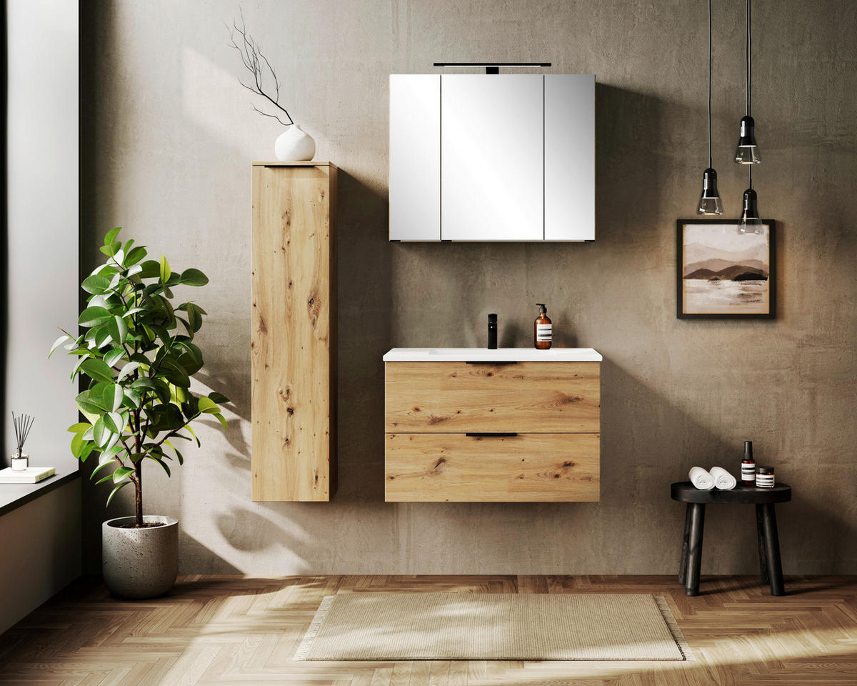 MIDISCHRANK 30/130/35 cm  - Schwarz/Eiche Artisan, Modern, Holzwerkstoff/Kunststoff (30/130/35cm) - Held