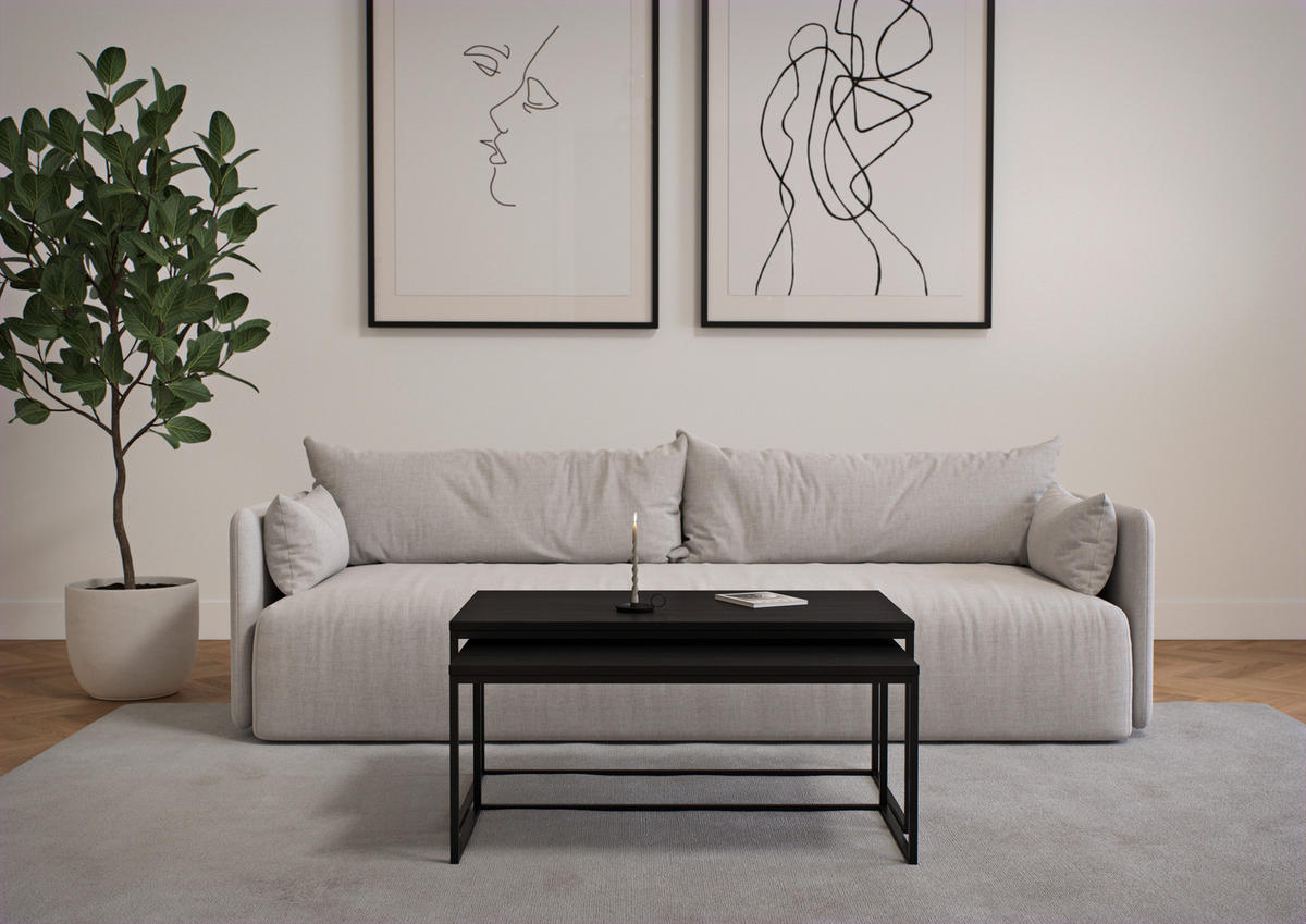 COUCHTISCHSET furniert rechteckig Schwarz, Eschefarben  - Eschefarben/Schwarz, Design, Holzwerkstoff/Metall (95-100/36,8-41,8/50-60cm)