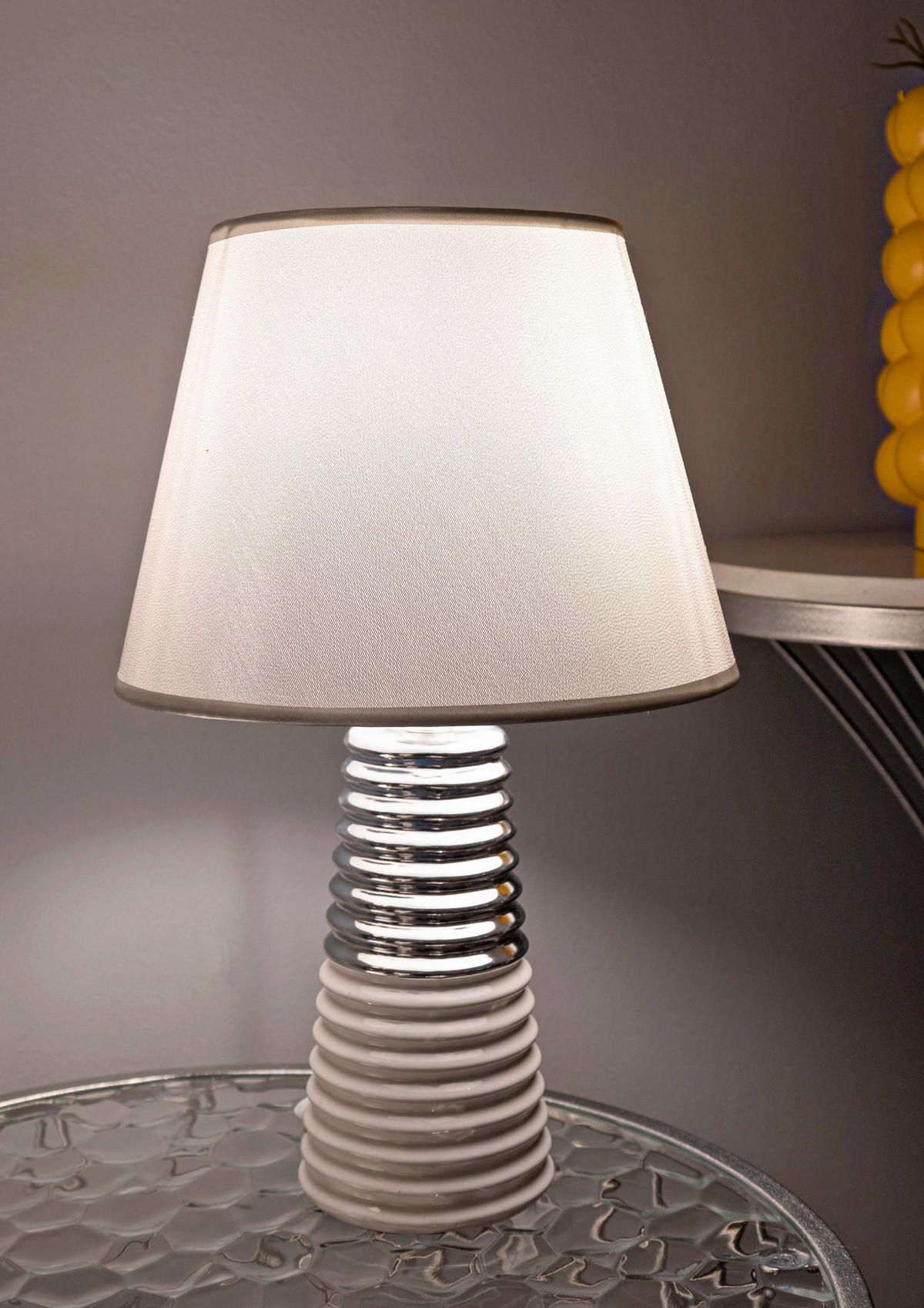 TISCHLEUCHTE   - Silberfarben/Weiß, Basics, Keramik/Textil (25/41/25cm)