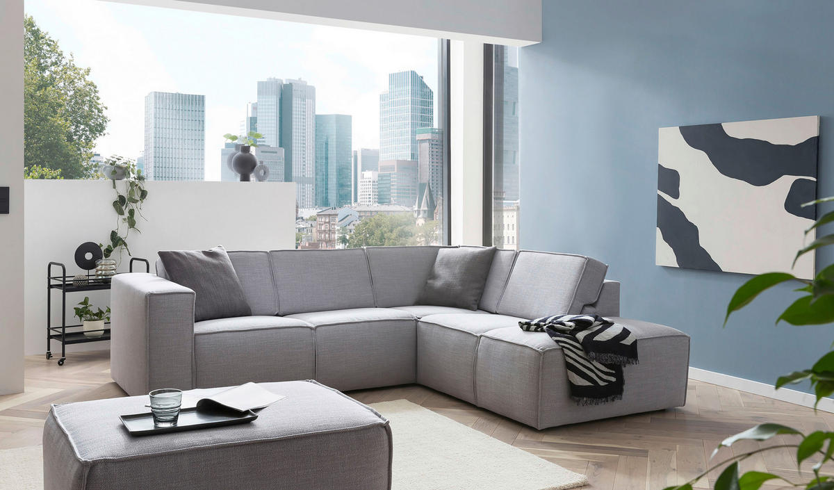 ECKSOFA DICE Grau Struktur  - Schwarz/Grau, MODERN, Kunststoff/Textil (275/220cm) - Trendmanufaktur