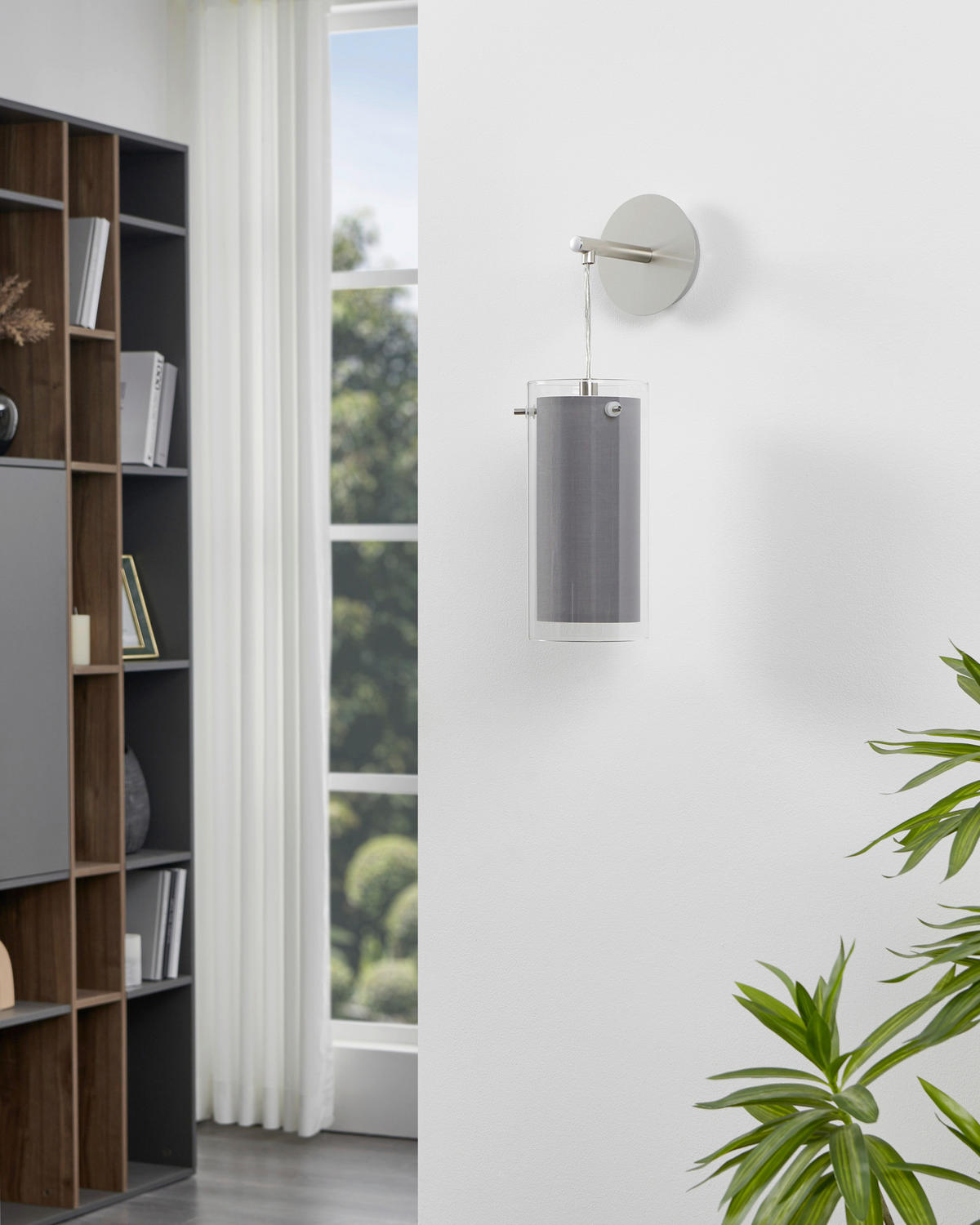 WANDLEUCHTE Pinto Textil 12/44,5 cm  - Grau, Design, Glas/Textil (12/44,5cm) - Eglo