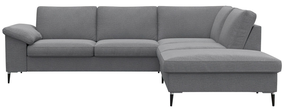 ECKSOFA Grau Chenille, Webstoff, Flachgewebe  - Alufarben/Schwarz, Design, Textil/Metall (247/225cm) - Livetastic