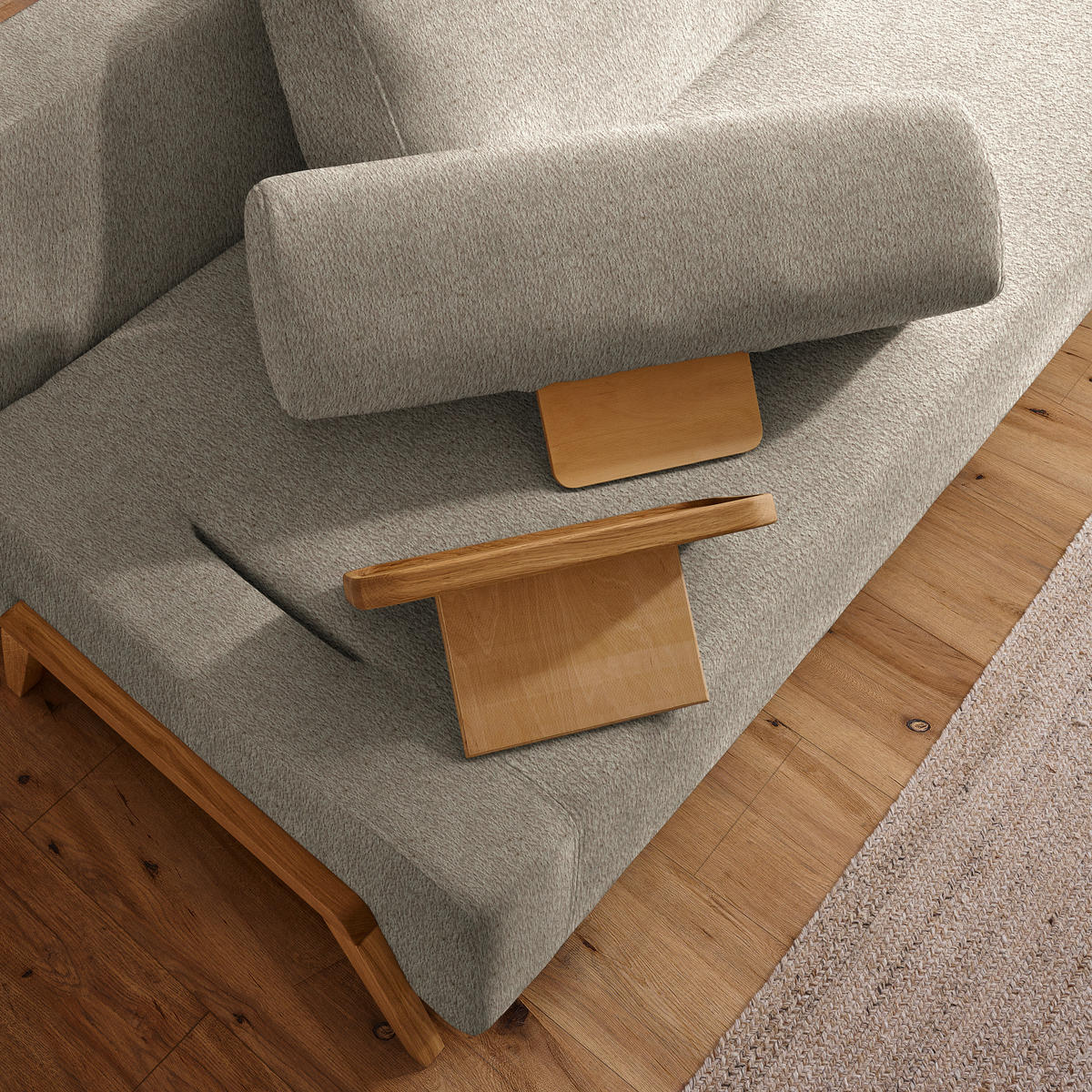 SCHLAFSOFA Teddystoff Greige  - Greige/Naturfarben, Design, Holz/Textil (211/88/102cm) - Niels Andersson