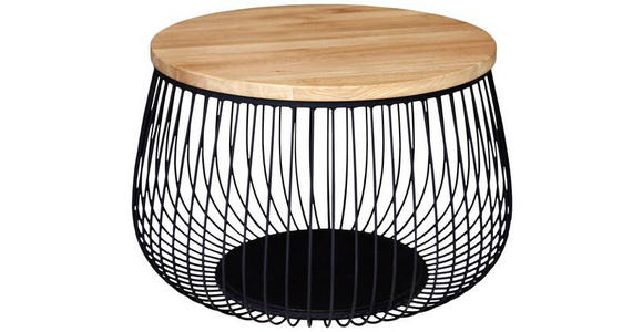 COUCHTISCH Eiche massiv 70/70/45 cm rund Naturfarben, Schwarz - Schwarz/Naturfarben, Design, Leder/Holz (70/70/45cm) - Novel