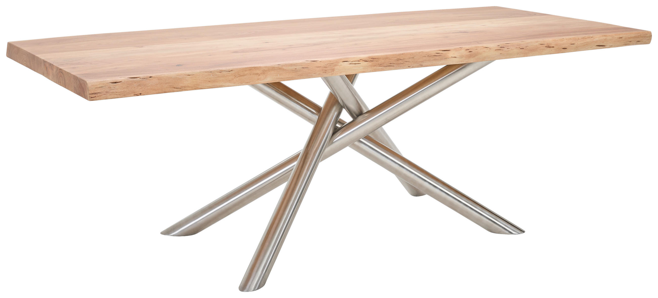 ESSTISCH 220/100/76 cm Echtholz  Holz, Metall rechteckig Akaziefarben, Edelstahlfarben  - Edelstahlfarben/Naturfarben, LIFESTYLE, Holz/Metall (220/100/76cm) - Landscape