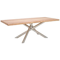 ESSTISCH 220/100/76 cm Echtholz  Holz, Metall rechteckig Akaziefarben, Edelstahlfarben  - Edelstahlfarben/Naturfarben, LIFESTYLE, Holz/Metall (220/100/76cm) - Landscape