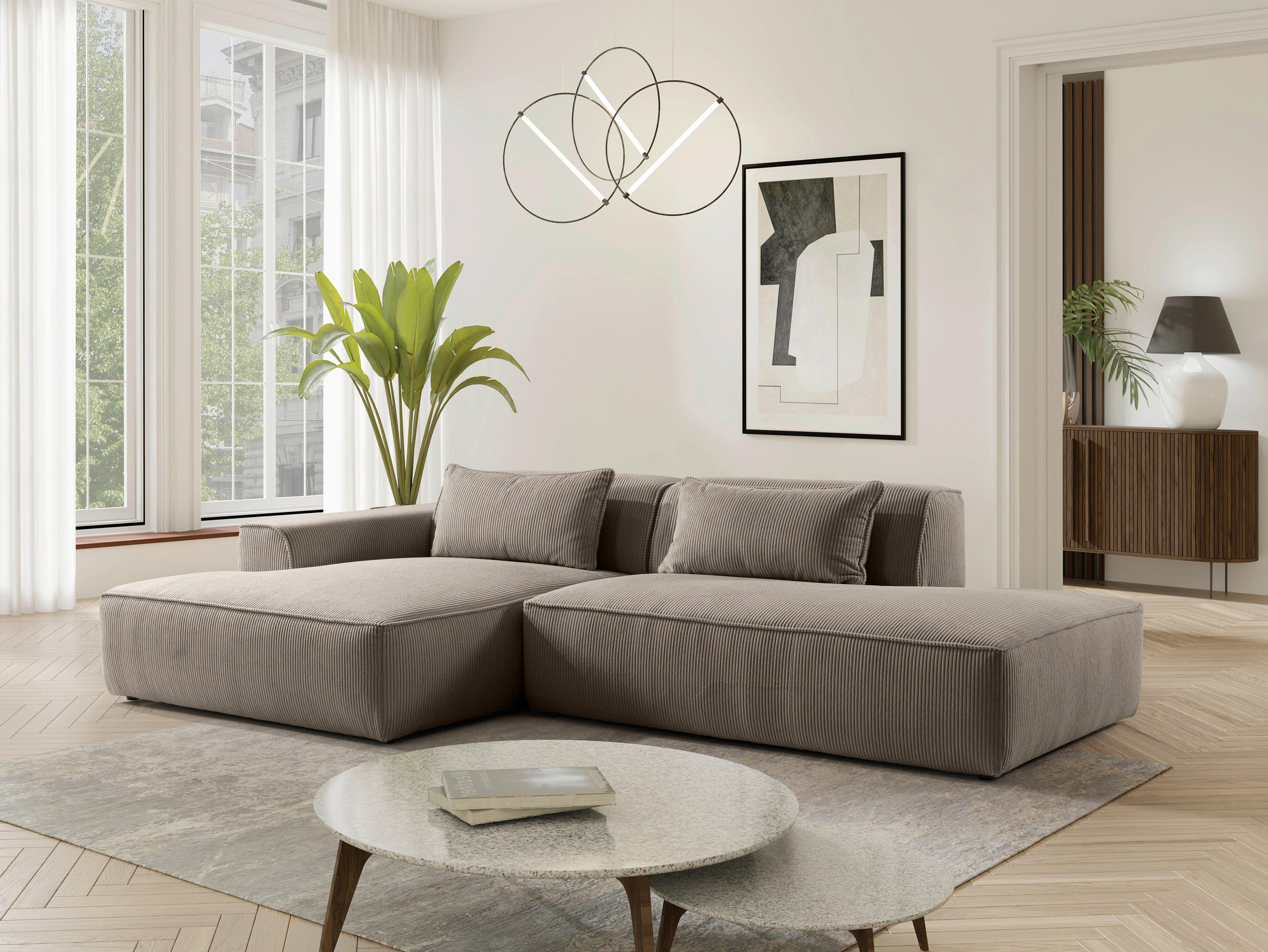 ECKSOFA BILLUND in Cord Cappuccino  294/165 cm  - Schwarz/Cappuccino, KONVENTIONELL, Holzwerkstoff/Kunststoff (294/165cm) - Livetastic