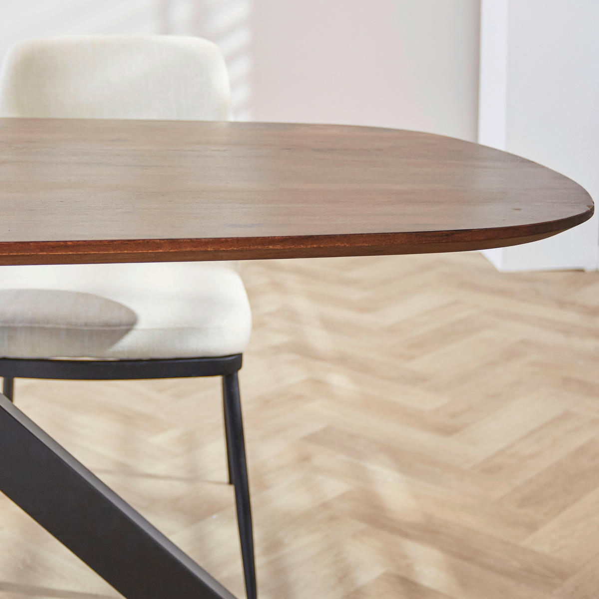 ESSTISCH Akazie oval Braun, Akaziefarben  - Schwarz/Braun, Design, Holz/Metall (180/100/76cm) - MID.YOU