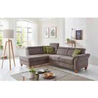 ECKSOFA Braun Mikrofaser Bettkasten, Kopfteilverstellung, Liegefläche im Originalstoff  - Eichefarben/Beige, KONVENTIONELL, Holz/Textil (194/245cm) - Sit & More