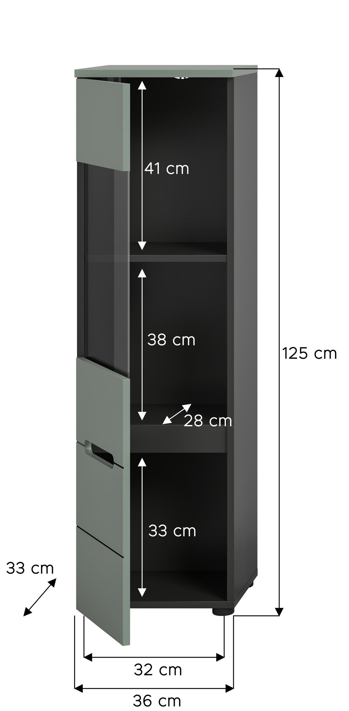 VITRIN   - fekete, Design, műanyag/faalapú anyag (36/125/33cm) - Livetastic