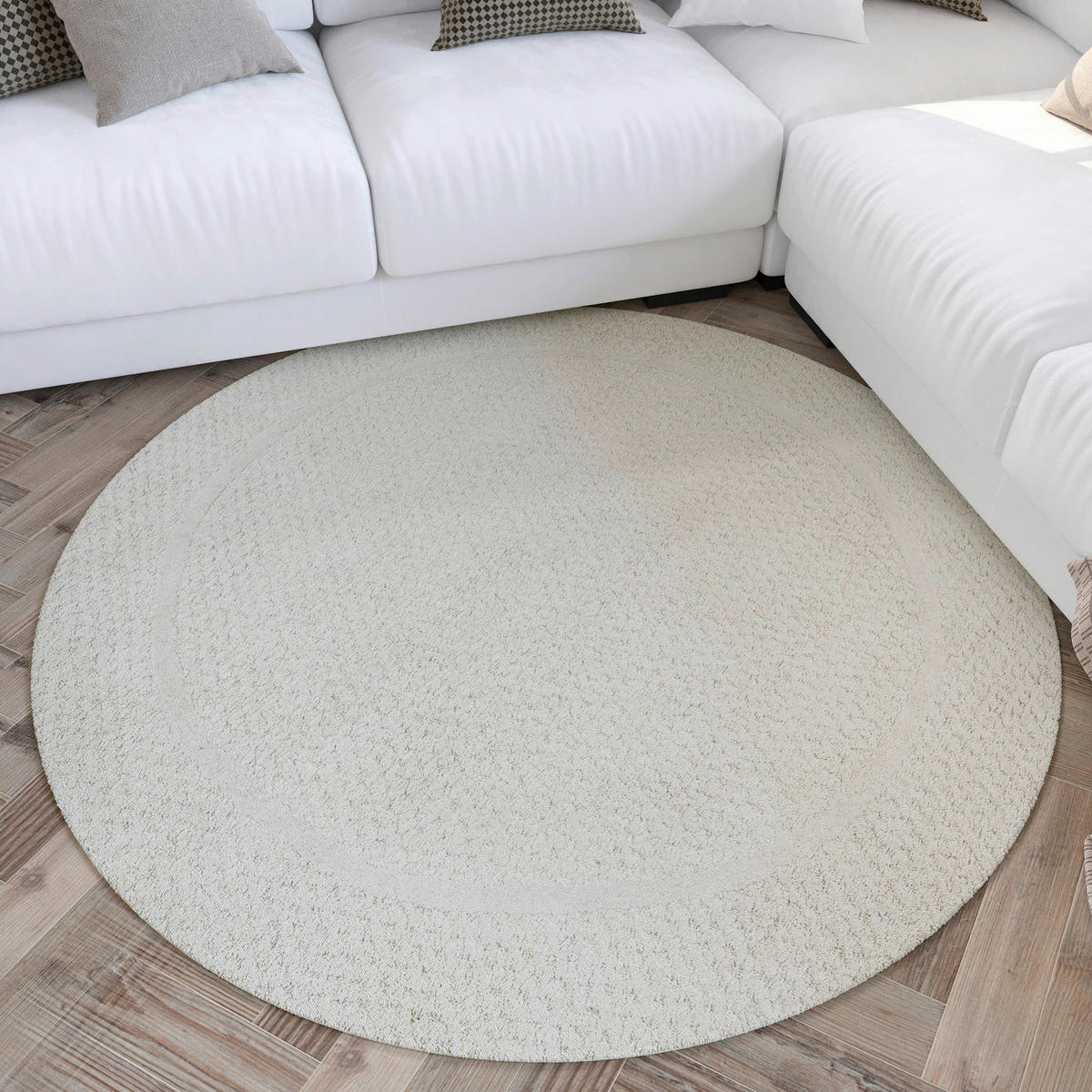 WEBTEPPICH 180 cm Hamptons Thirtyfive Creme, Weiß rund  - Creme/Weiß, KONVENTIONELL, Textil (180cm) - WECON HOME