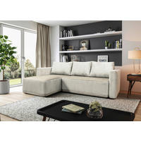 ECKSOFA STELLA Beige Plüsch Rückenkissen, Bettkasten  - Beige/Schwarz, Design, Kunststoff/Textil (166/234cm) - MID.YOU