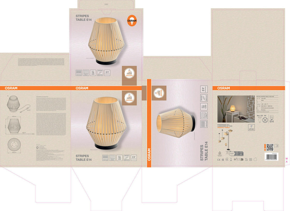 TISCHLEUCHTE 20,5/24,5 cm   - Beige, Basics, Textil/Metall (20,5/24,5cm) - Osram