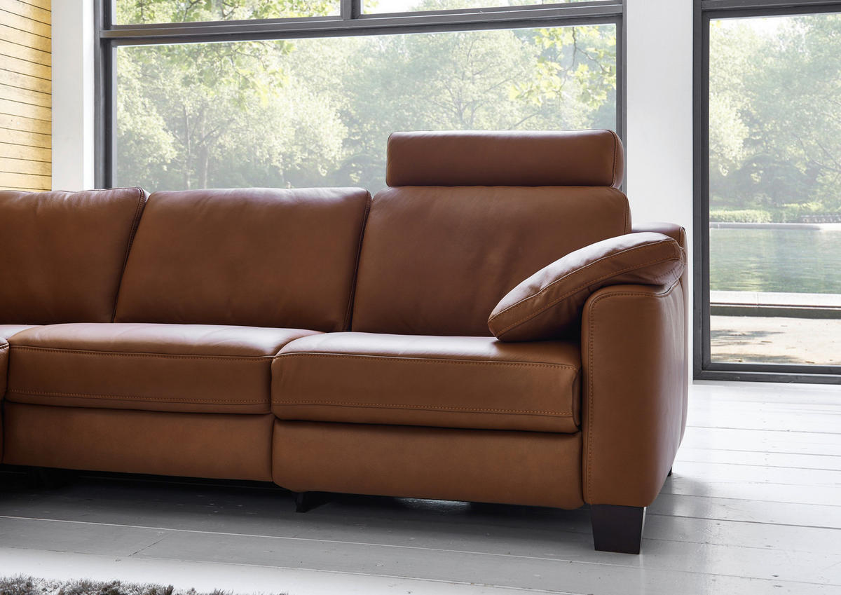 ECKSOFA in Echtleder Braun  - Eichefarben/Braun, Design, Leder/Holz (235/259cm) - Valdera
