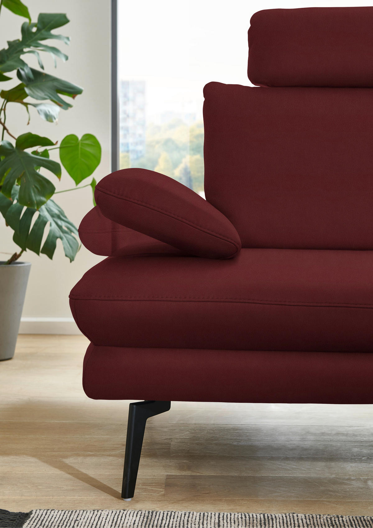 ECKSOFA in Echtleder Rot  - Rot/Schwarz, Design, Leder/Metall (310/180cm) - Dieter Knoll