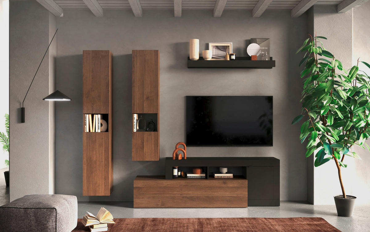 WOHNWAND 4-teilig  in Anthrazit, Dunkelbraun  245/195/35 cm  - Anthrazit/Dunkelbraun, MODERN, Holzwerkstoff/Metall (245/195/35cm) - Carryhome