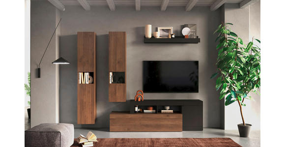 WOHNWAND 4-teilig in Anthrazit, Dunkelbraun 245/195/35 cm - Anthrazit/Dunkelbraun, MODERN, Holzwerkstoff/Metall (245/195/35cm) - Carryhome