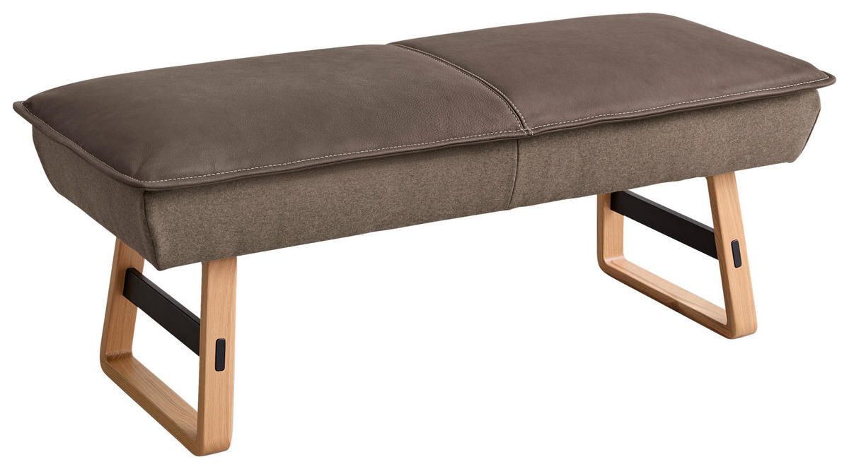 HOCKERBANK 132/53/58 cm Flachgewebe Echtleder Braun, Wildeiche Holz, Metall  - Wildeiche/Beige, Design, Leder/Holz (132/53/58cm) - Koinor
