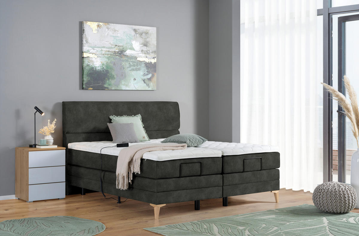 BOXSPRINGBETT 200/200 cm  in Dunkelgrau  - Eichefarben/Dunkelgrau, Konventionell, Holz/Textil (200/200cm) - Voleo