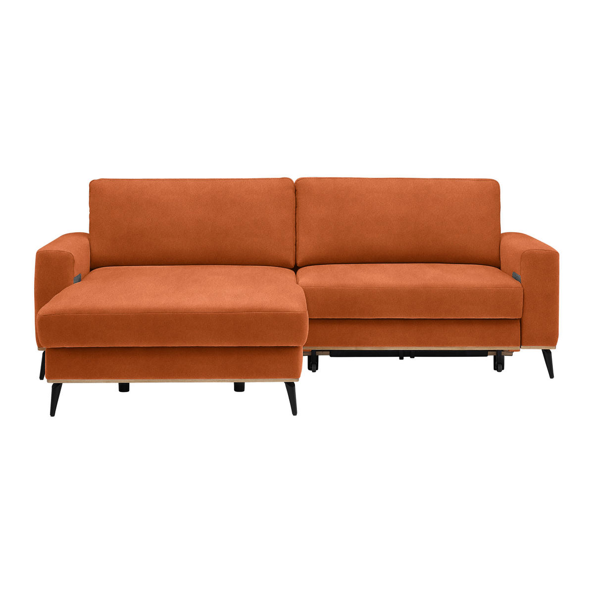 ECKSOFA Lederlook, Mikrofaser Orange  - Schwarz/Orange, Konventionell, Holz/Textil (167/87/234cm) - MID.YOU