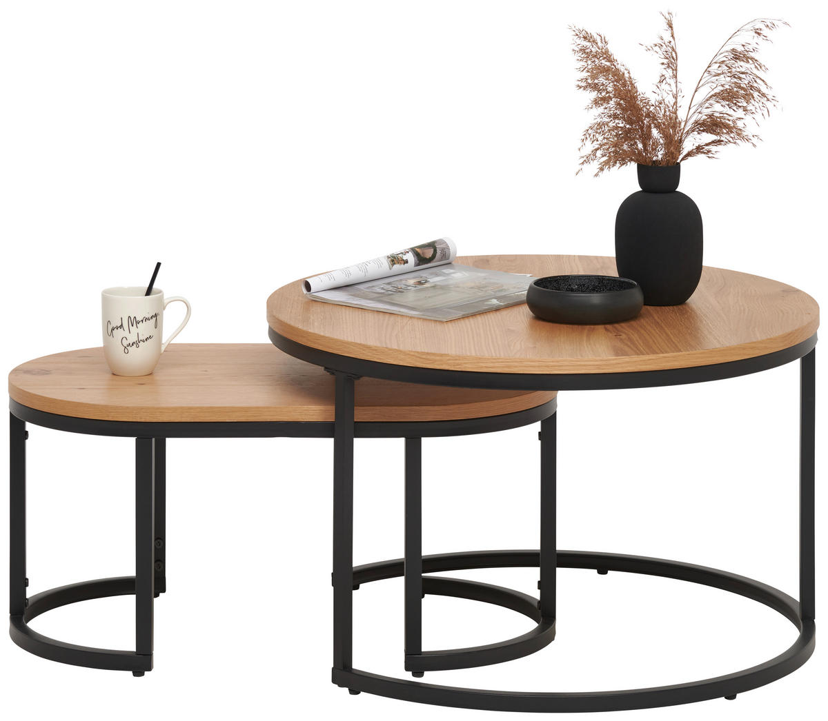 COUCHTISCHSET in Holz, Metall, Holzwerkstoff 70/70/42 cm  - Eichefarben/Schwarz, Konventionell, Holz/Holzwerkstoff (70/70/42cm) - Stylife