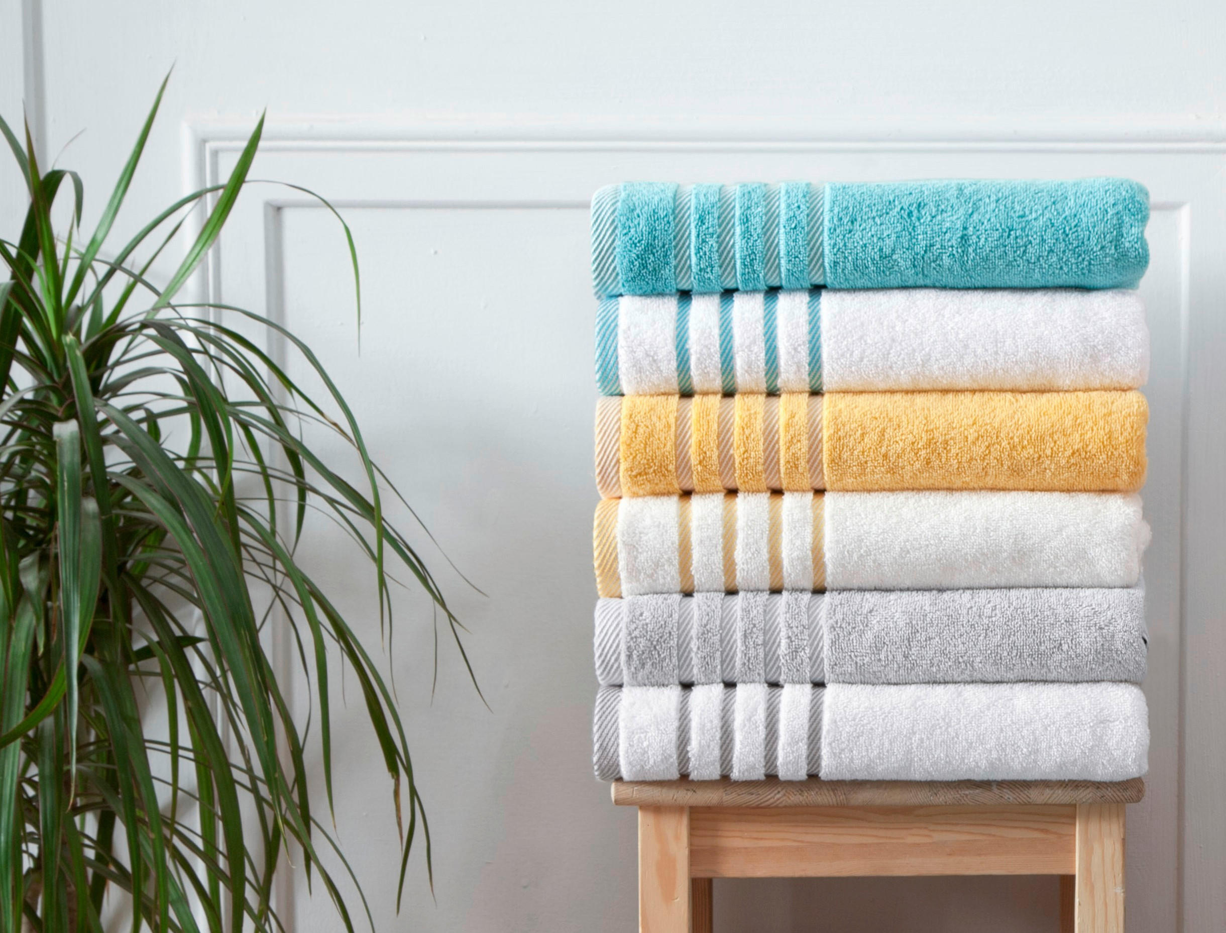 KÉZTÖRLŐ 30/50 cm sárga, fehér  - sárga/fehér, Konventionell, textil (30/50cm) - Esposa