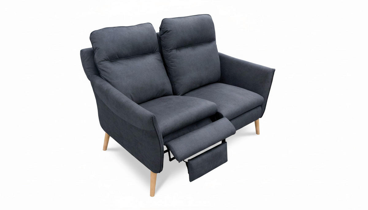 2-SITZER-SOFA Mikrofaser Blau  - Blau/Buchefarben, Design, Holz/Textil (145/110/92cm) - Livetastic