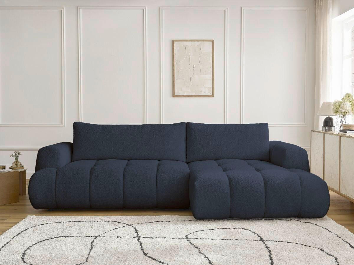 ECKSCHLAFSOFA FUJI Bouclé Dunkelblau  inkl.  - Schwarz/Dunkelblau, MODERN, Kunststoff/Textil (292/160cm)