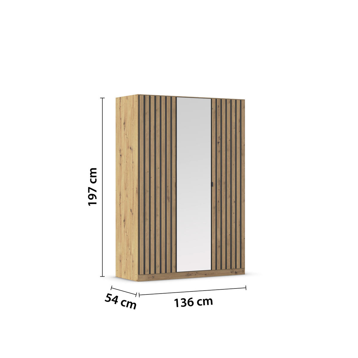 DREHTÜRENSCHRANK  in Grau, Eiche Artisan  - Eiche Artisan/Grau, MODERN, Holzwerkstoff/Metall (136/197/54cm) - Rauch Möbel
