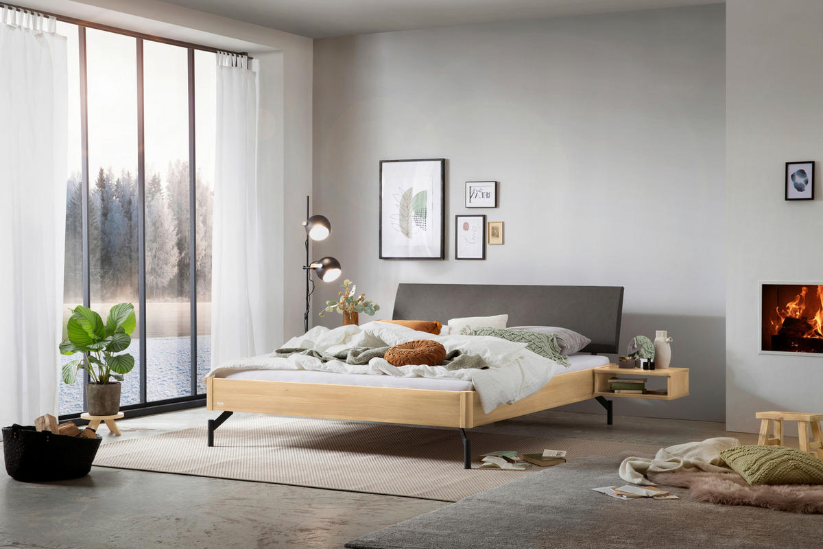 BETT 140/200 cm  in Anthrazit, Grau, Eichefarben  - Eichefarben/Anthrazit, Design, Holz/Metall (140/200cm) - Hasena