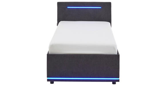 POLSTERBETT 90/200 cm,  in Graphitfarben, Beleuchtung,  - Schwarz/Graphitfarben, Design, Kunststoff/Textil (90/200cm) - Xora