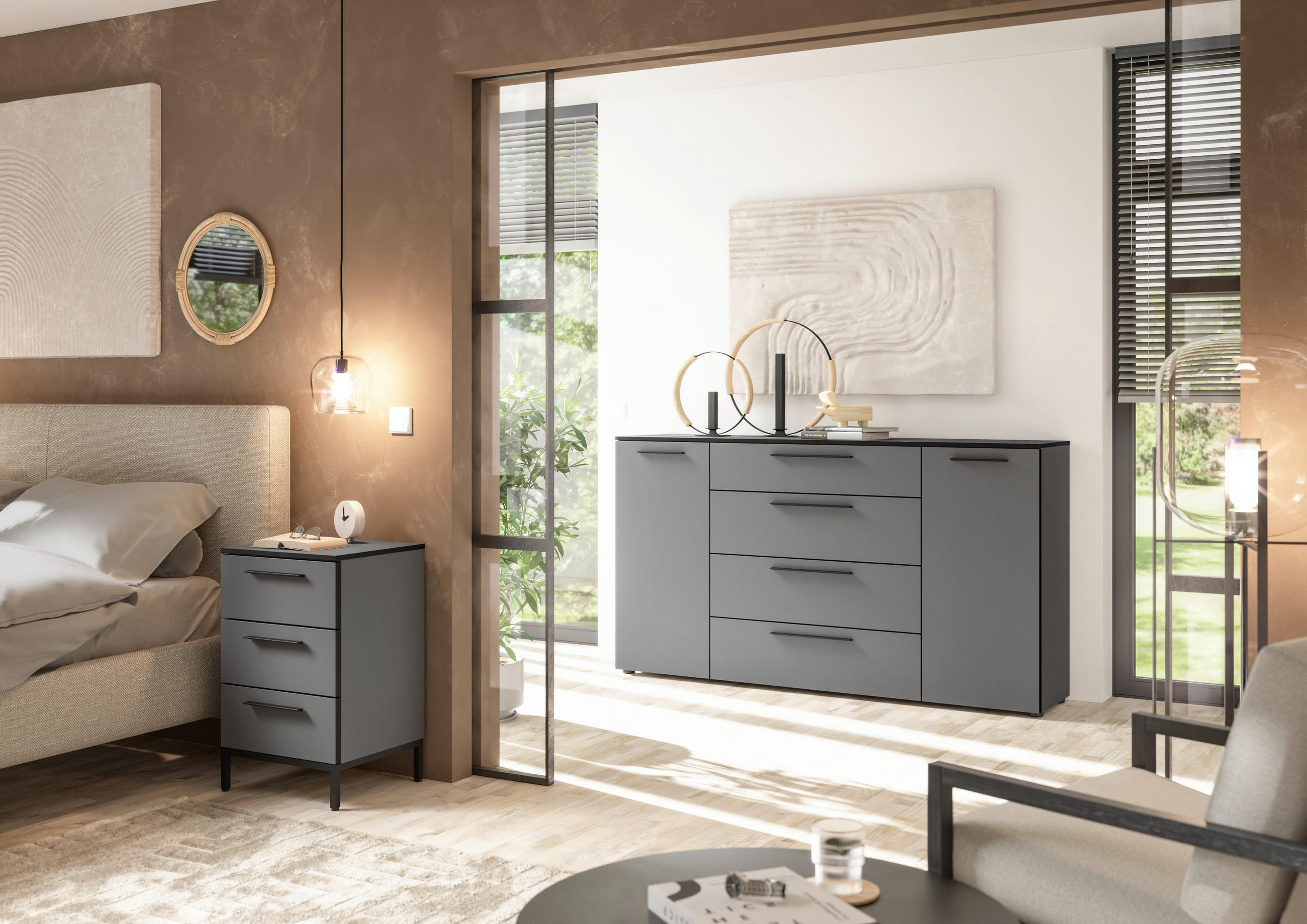 NACHTSCHRANK 45/61,4/40 cm  - Dunkelgrau/Schwarz, MODERN, Holzwerkstoff/Kunststoff (45/61,4/40cm)
