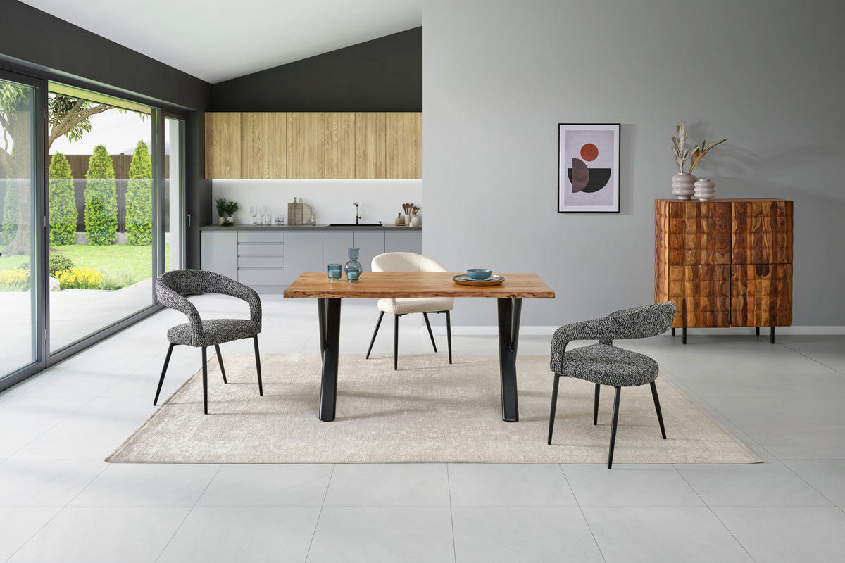JEDÁLENSKÝ STÔL, akácia, prírodná farba, 160/90/76 cm - čierna/prírodná farba, Modern, kov/drevo (160/90/76cm) - P & B