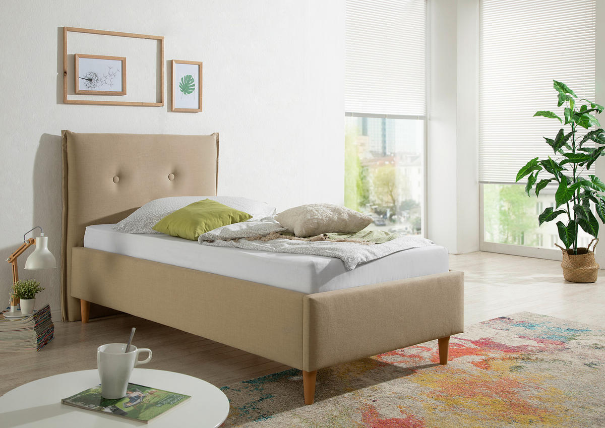 POLSTERBETT 100/200 cm,  in Beige,  - Beige/Naturfarben, MODERN, Holz/Textil (100/200cm) - Livetastic