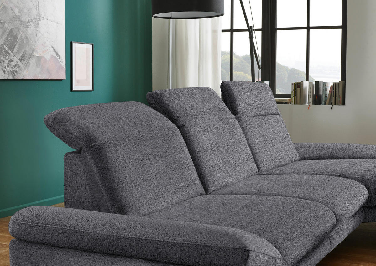 ECKSOFA in Chenille Anthrazit  - Anthrazit/Schwarz, Design, Textil/Metall (319/188cm) - Beldomo System