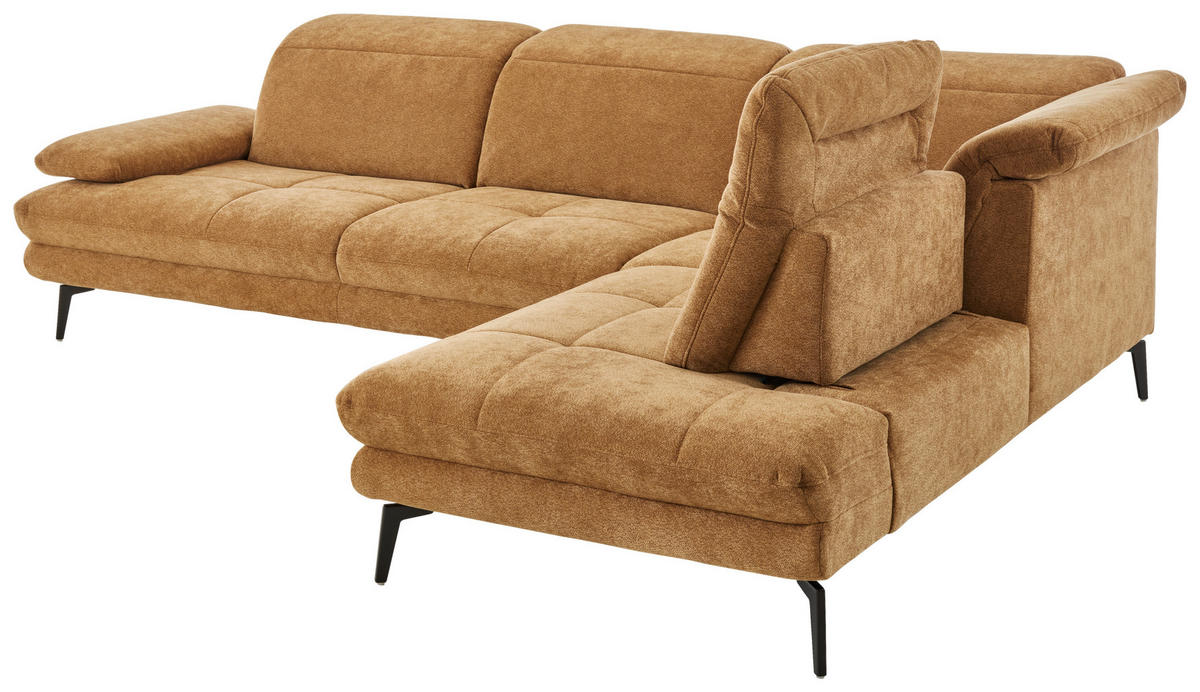 ECKSOFA Beldomo System Dunkelgelb Chenille Rücken echt, Kopfteilverstellung  - Dunkelgelb/Schwarz, Design, Textil/Metall (311/235cm) - Beldomo System