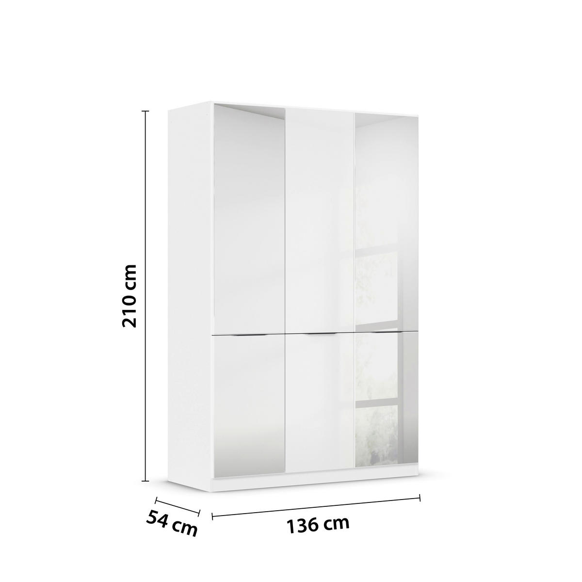 KLEIDERSCHRANK 136/210/54 cm 3-türig Weiß, Weiß Hochglanz  - Weiß Hochglanz/Weiß, KONVENTIONELL, Holzwerkstoff/Kunststoff (136/210/54cm) - James Wood