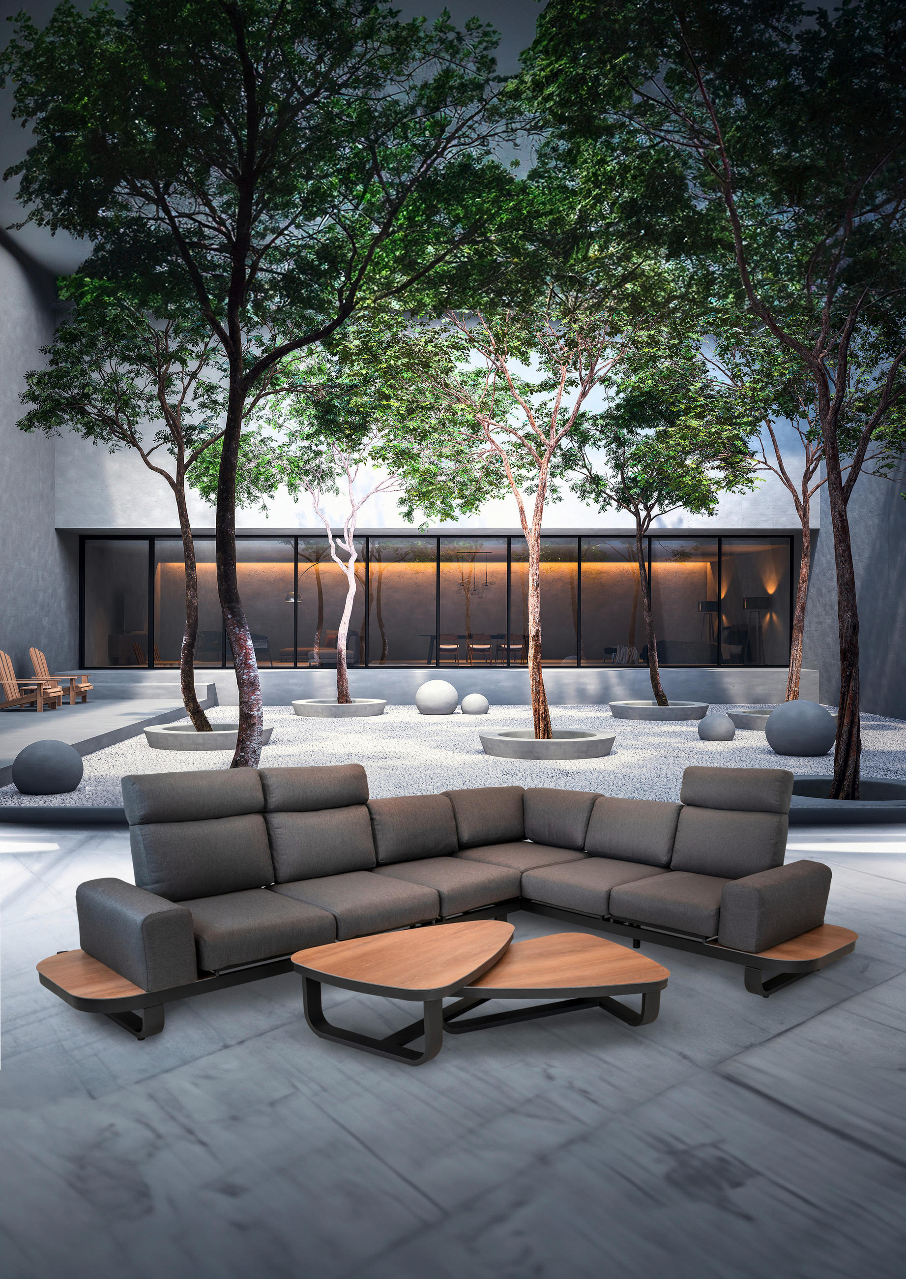 LOUNGEGARNITUR Aluminium  - Anthrazit/Buchefarben, MODERN, Kunststoff/Textil (320/255cm) - Ambia Garden