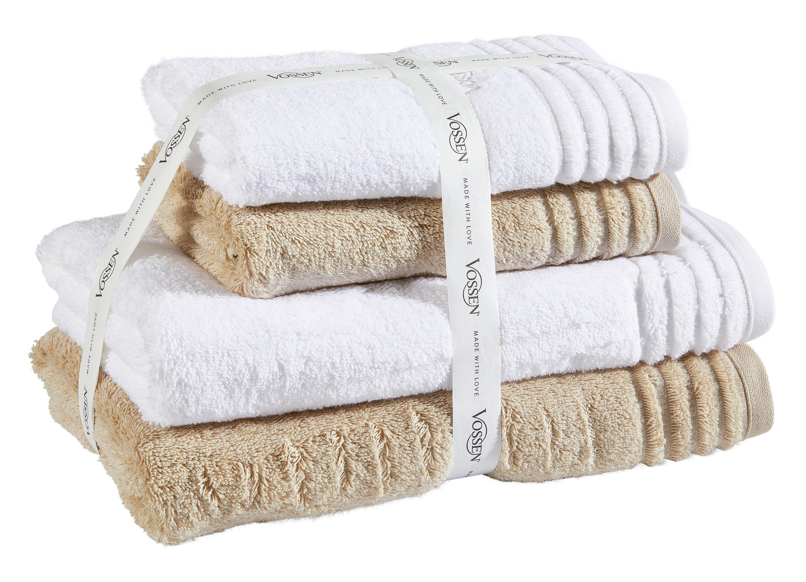 FROTTIERSET SET VIENNA STYLE Braun, Weiß 4-teilig  - Braun/Weiß, Basics, Textil - Vossen