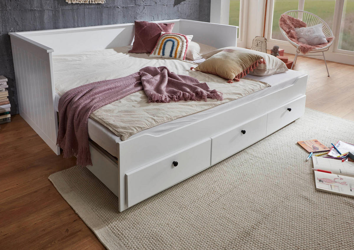 AUSZIEHBETT 90-180/200 cm  in Weiß  - Weiß, KONVENTIONELL, Holz/Holzwerkstoff (90-180/200cm) - Boxxx