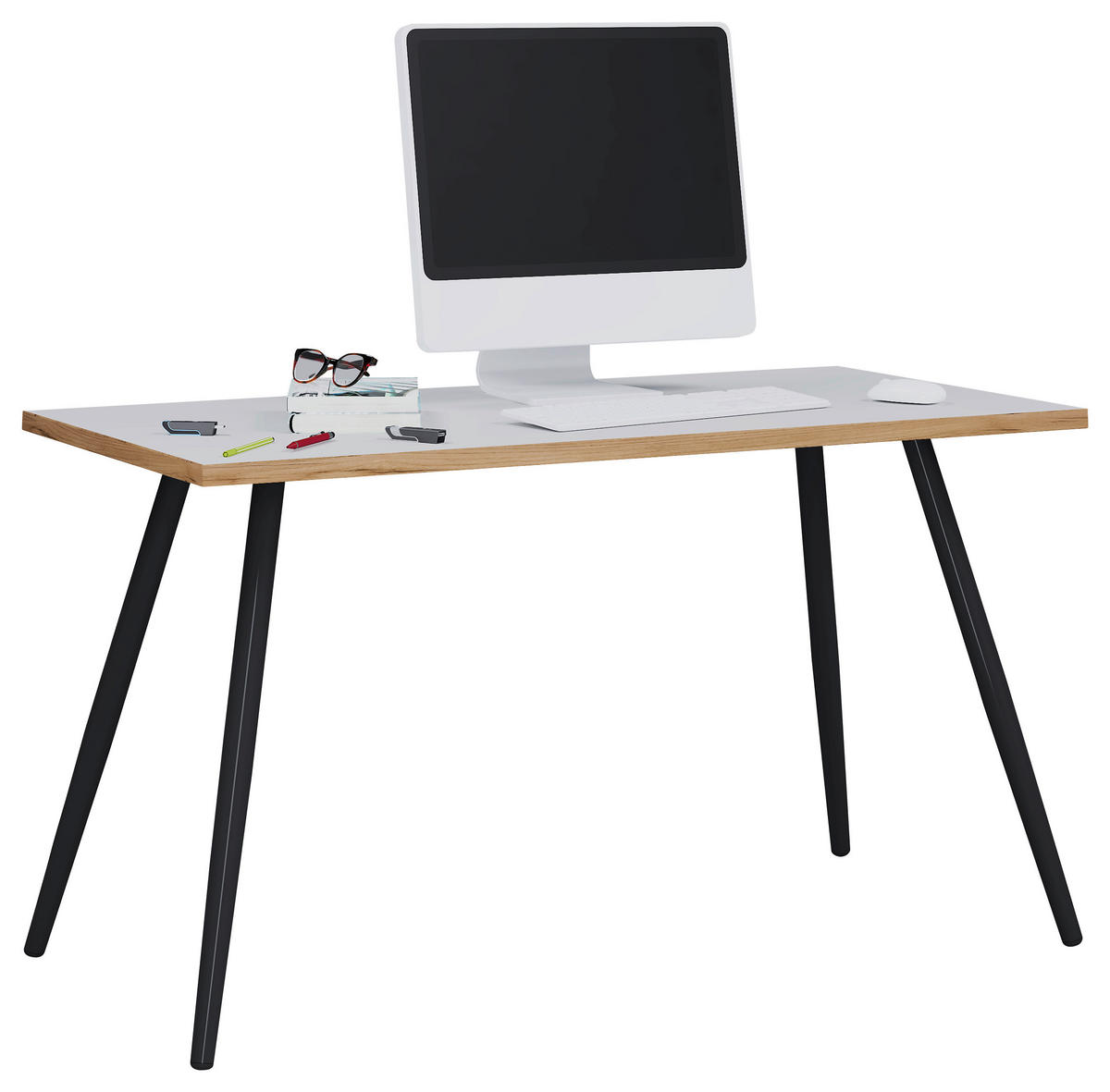 SCHREIBTISCH 110/80/70 cm Weiß, Honigeiche  - Honigeiche/Weiß, Design, Holzwerkstoff/Metall (110/80/70cm) - P & B