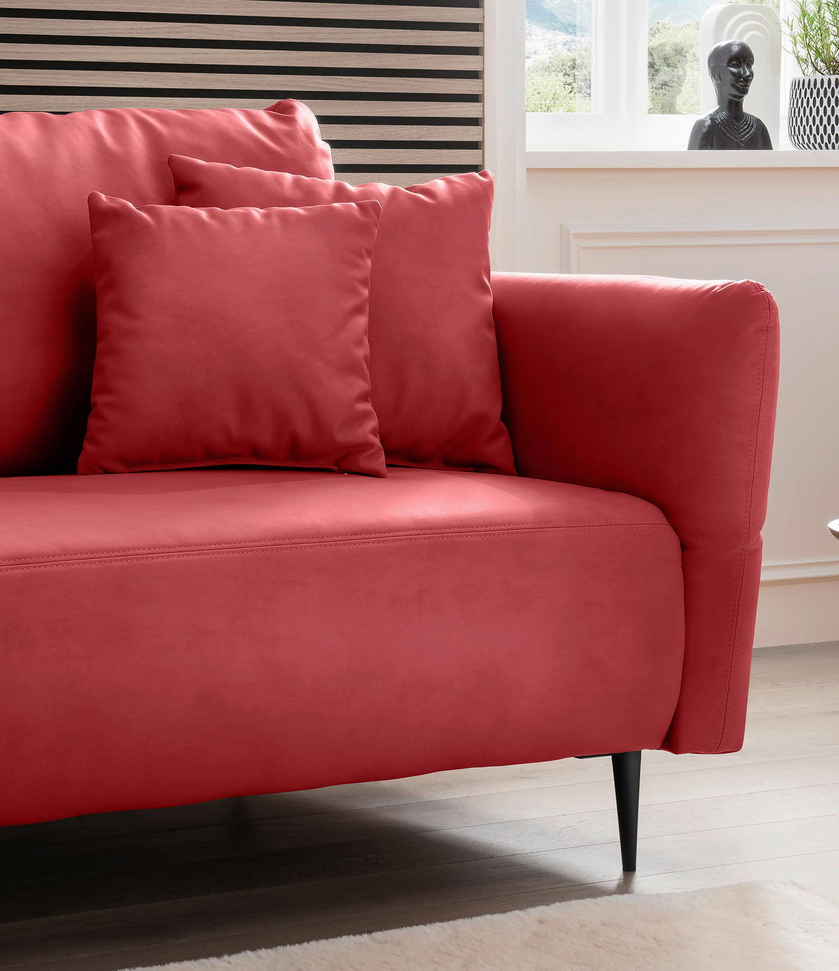 ECKSOFA in Lederlook Rot  178/264-302 cm  - Rot/Schwarz, Design, Textil/Metall (178/264-302cm) - Livetastic