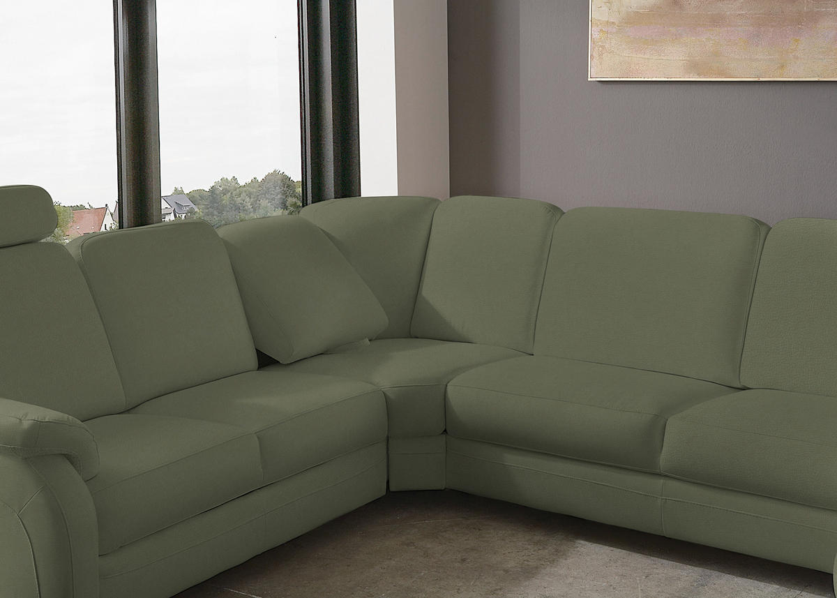 WOHNLANDSCHAFT Echtleder Olivgrün  - Alufarben/Olivgrün, Konventionell, Leder/Metall (239/329/165cm) - Beldomo Premium